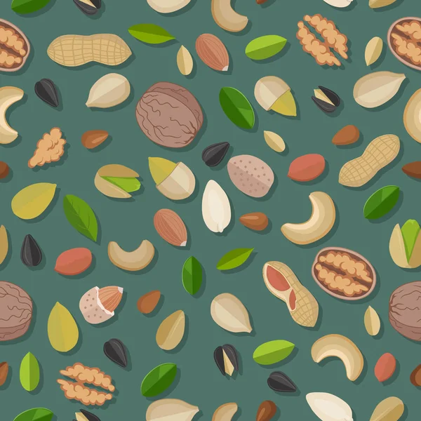 Векторный бесшовный рисунок с орехами и семенами . — стоковый вектор