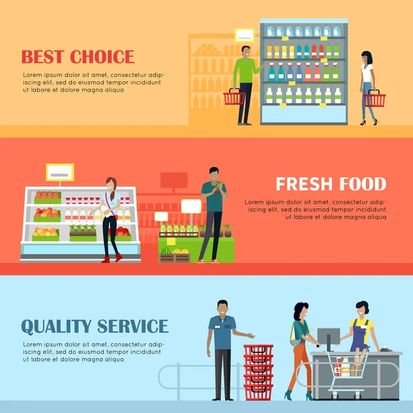Az emberek a szupermarket belsőépítészeti — Stock Vector