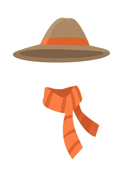 Längliche braune Mütze mit langen orangefarbenen Streifen — Stockvektor