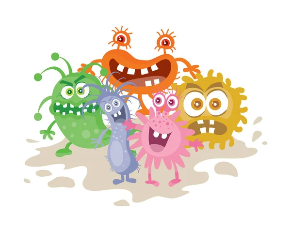 Set of Cartoon Monsters. Funny Smiling Germs. — Stock Vector