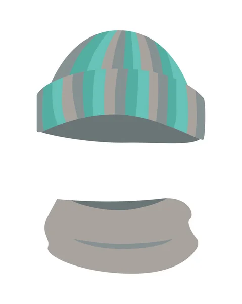 Καπέλο. Μάλλινα ζεστή Σκούφοι ριγέ και το γκρι κασκόλ — Διανυσματικό Αρχείο