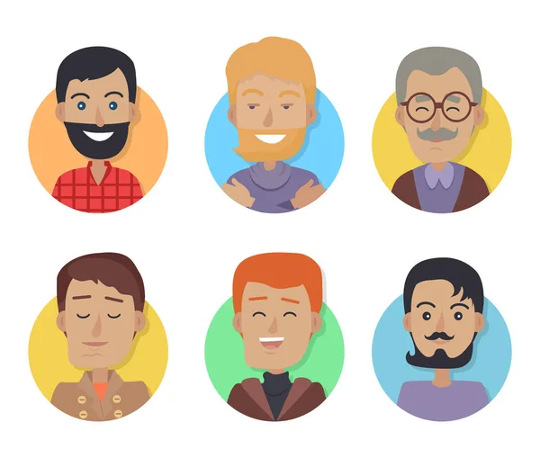 Conjunto de iconos de hombres con diferente edad, color de pelo — Vector de stock