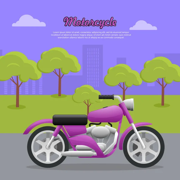 Contemporary Violet Motorcycle on Road in Big City
