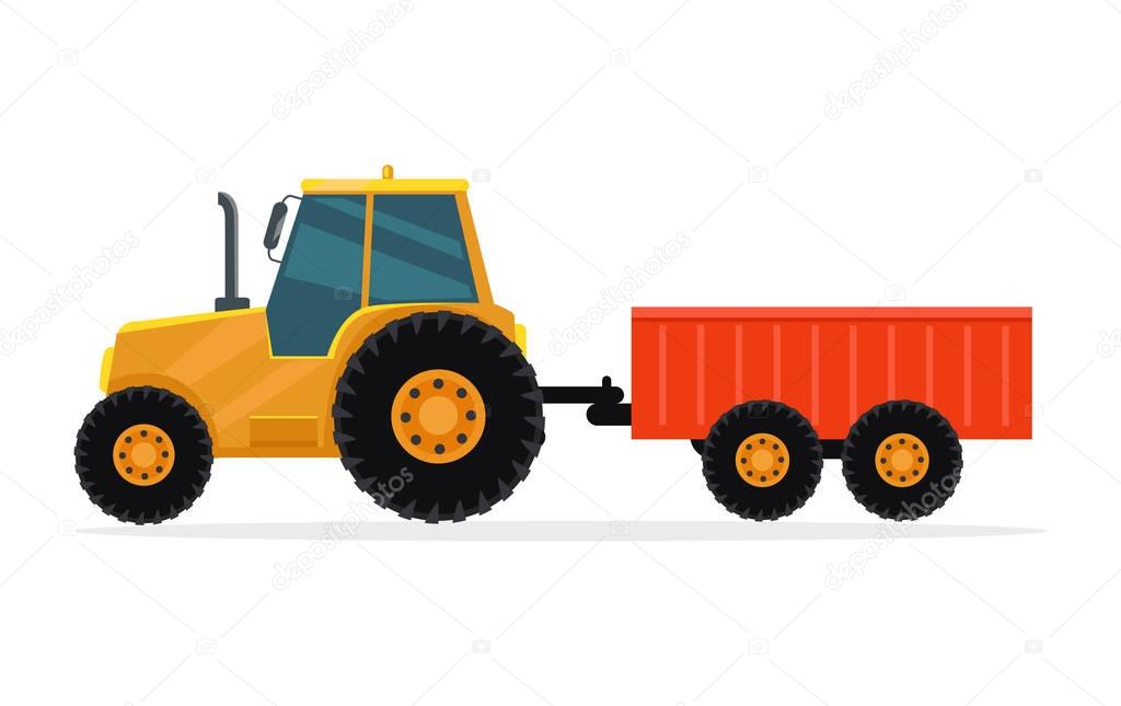 Tractor with Trailer Vector Illustration.