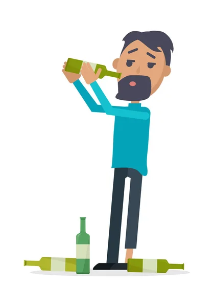 Hombre con Botella de Vino Aislado en Blanco. Vector — Vector de stock