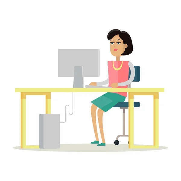 Mujer de negocios trabaja en su escritorio — Vector de stock