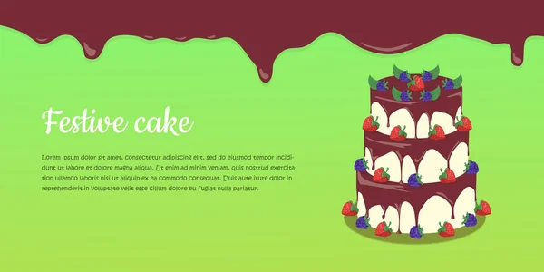 Bon Appetit. Banner da Web de bolo festivo. Chocolate — Vetor de Stock