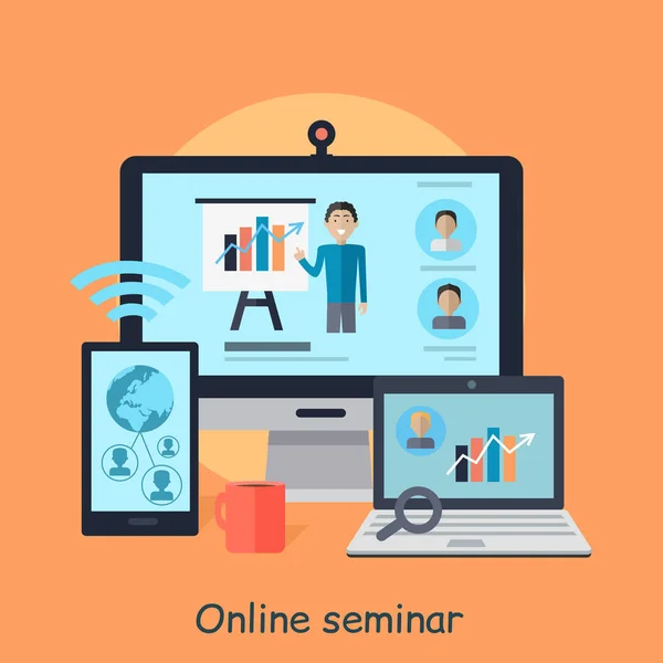 Online seminář. Pracovní vzdálenost. Webinar. Vektor — Stockový vektor