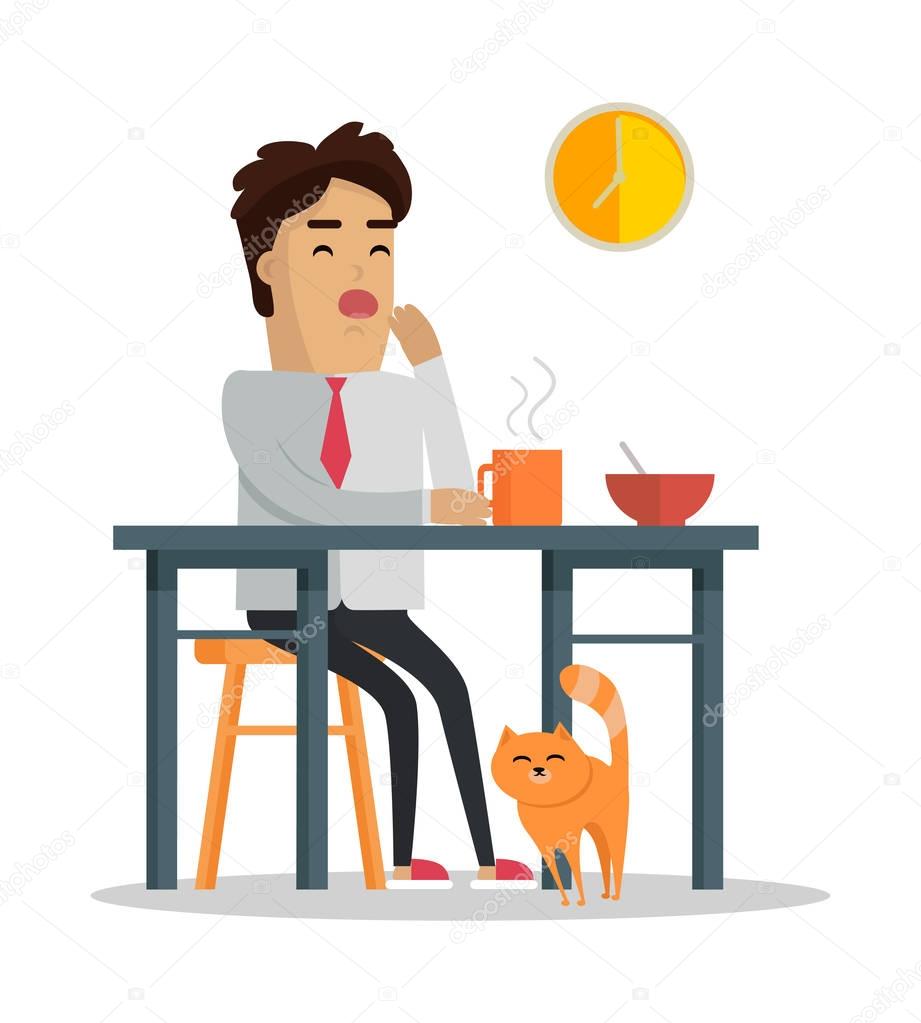 Fatigue After Work Day Flat Style Illustration