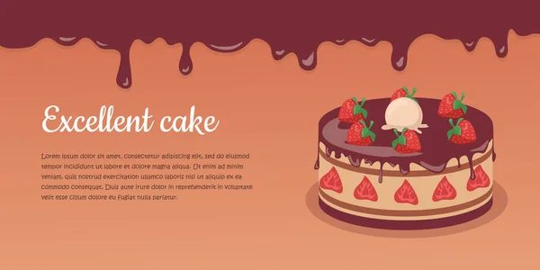Νόστιμα κέικ. Θαυμάσιο κέικ. Τάρτα με φράουλες — Διανυσματικό Αρχείο