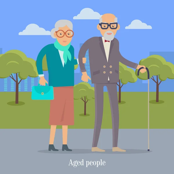Věku lidí, kteří jdou v parku šťastný starší muž žena — Stockový vektor