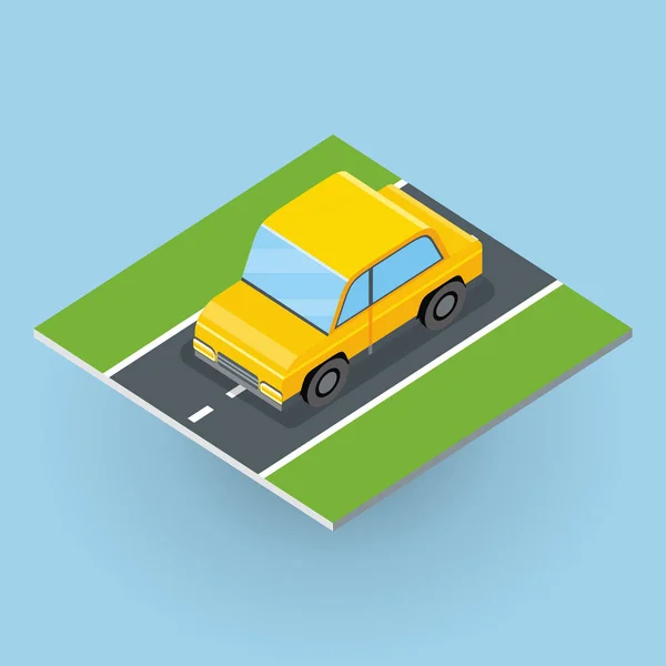 Αυτοκίνητο στο δρόμο εικονογράφηση σε ισομετρική προβολή. — Διανυσματικό Αρχείο