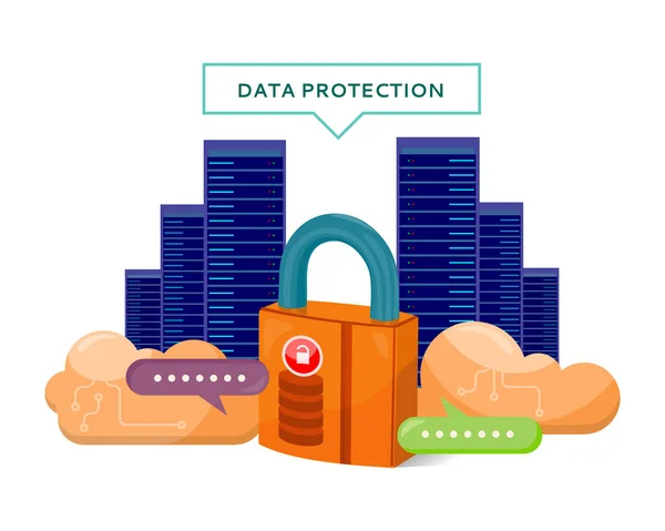 Data Protection Video Web Banner in Flat Style — Stock Vector