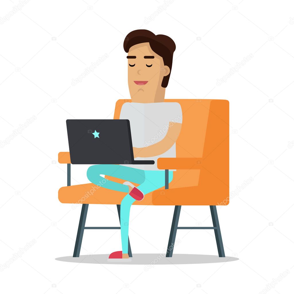 Man with Laptop on Sofa