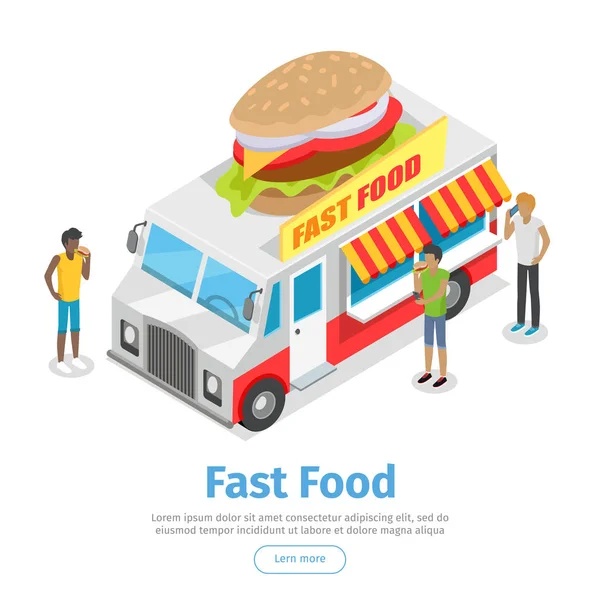 Calle Fast Food Isométrico Vector Web Banner — Archivo Imágenes Vectoriales