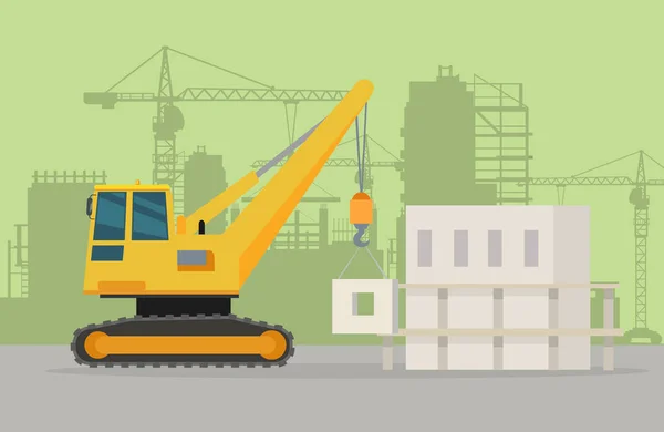 Grúa de construcción Caterpillar en área de construcción . — Vector de stock