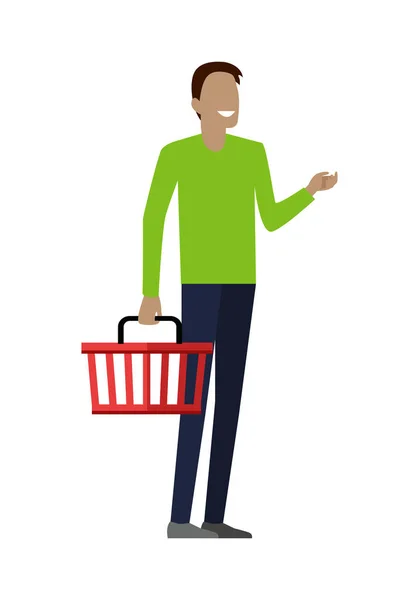 Hombre con cesta de la compra — Vector de stock