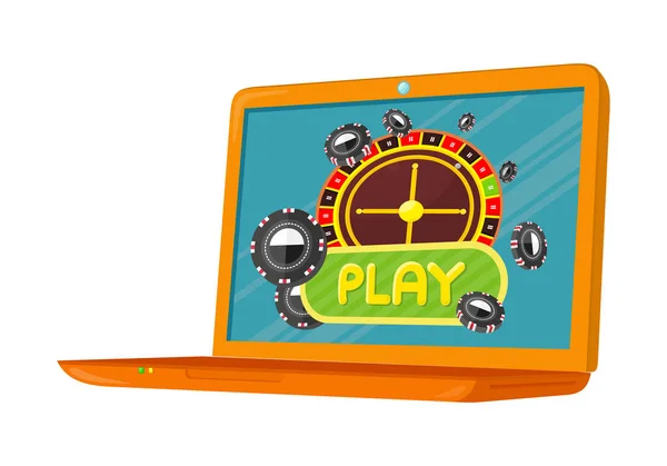 Онлайн ігри Банер ноутбук казино рулетка колесо — стоковий вектор