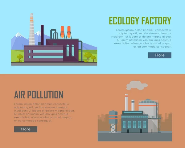 Ekologia fabryka i banery roślina zanieczyszczenie powietrza. — Wektor stockowy