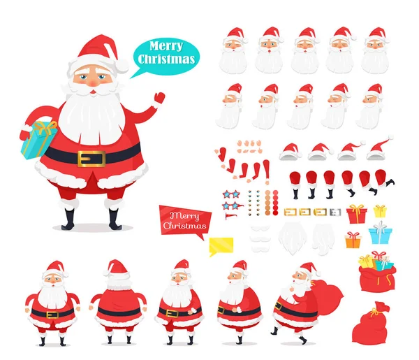 Merry Christmas. Collection of Santa Claus Icons — Stock Vector