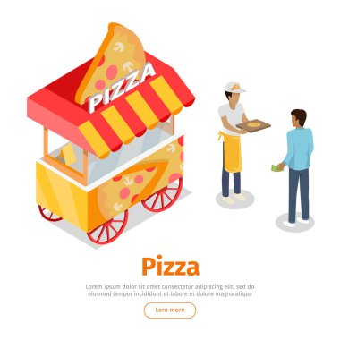 İzometrik projeksiyon tarzı pizza arabası. Vektör