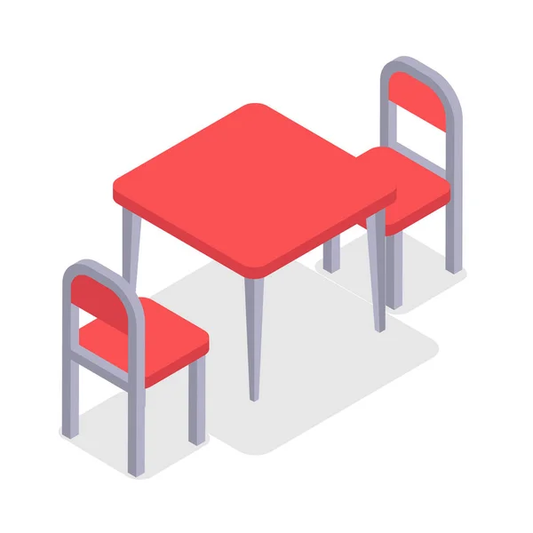 Silla y mesa de diseño isométrico. Muebles café — Archivo Imágenes Vectoriales