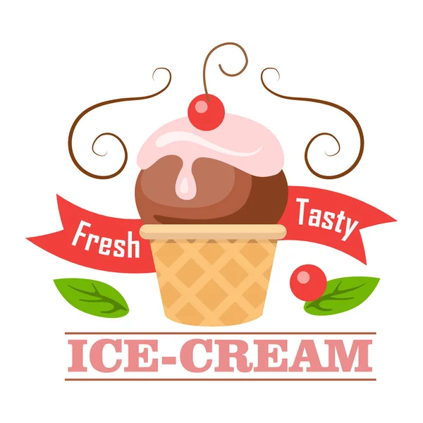 Gelato fresco e saporito. Icona logo Icecream in Cone — Vettoriale Stock