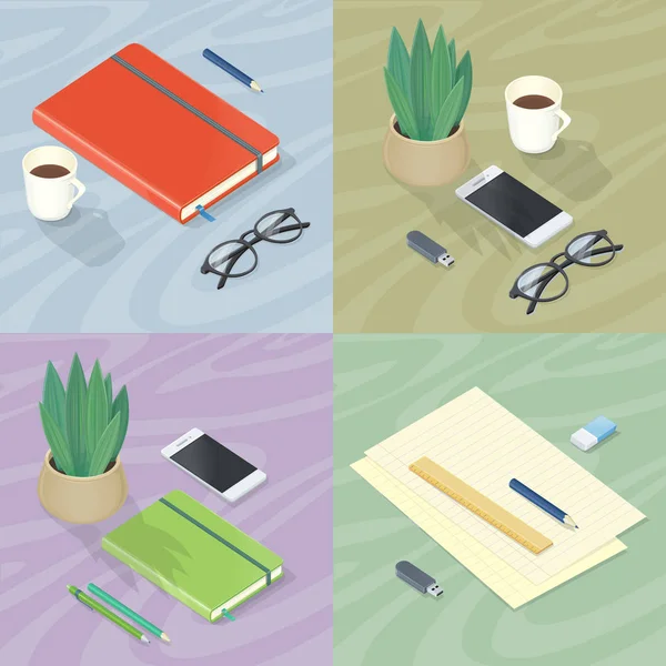 Workplace Concepts Set in Isometric Projection — Stock Vector