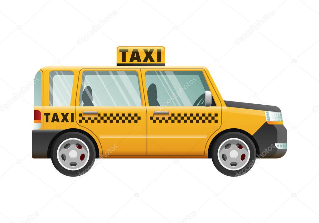 Big Yellow Taxicab. Checker on Roof of Automobile