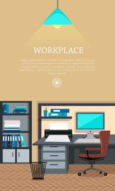 İş yeri kavramı vektör Web Banner düz tasarım