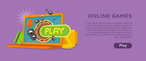 Online Casino van de Laptop van de Banner van de spelen roulettewiel — Stockvector