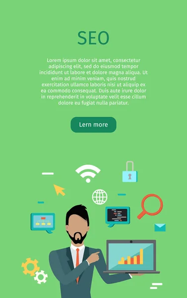 Seo の概念ベクトル Web バナー フラット スタイルで — ストックベクタ