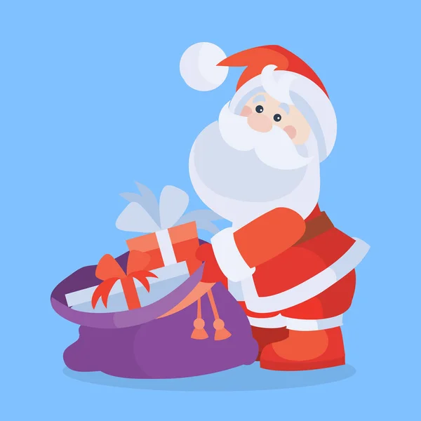 Santa Claus with Sack Full of Gifts Cartoon Icon — Stock Vector