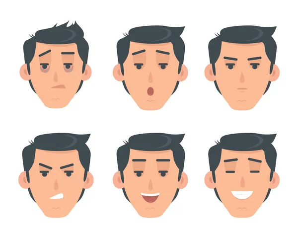 Mann Gesicht emotionale Vektor-Symbol im flachen Stil eingestellt — Stockvektor