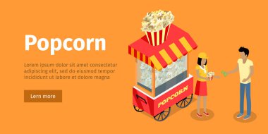 Patlamış mısır kavramsal izometrik vektör Web Banner