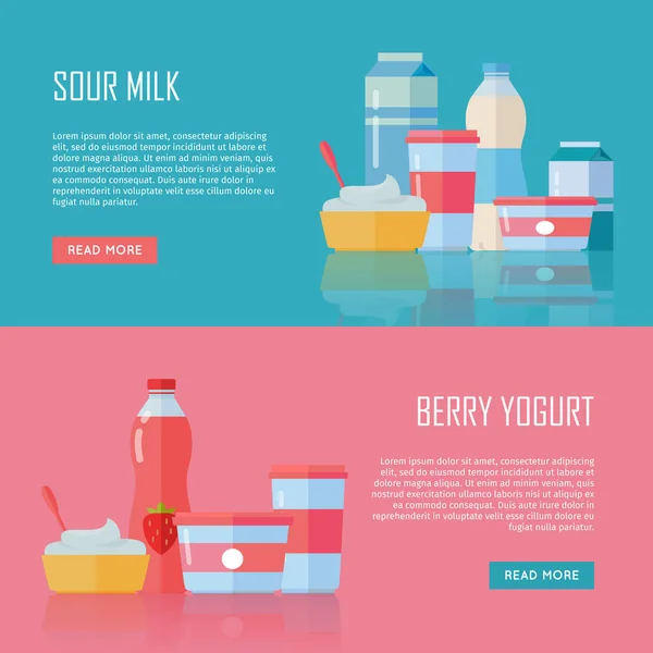 Sour Milk and Berry Yogurt Conceptual Banners. — Stock Vector