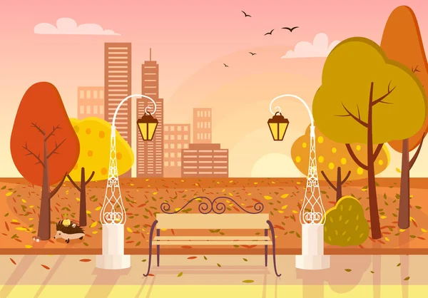 Otoño Ciudad Parque Vector Ilustración — Vector de stock