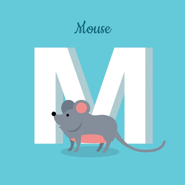 Muis met Letter M geïsoleerd. ABC, alfabet. — Stockvector