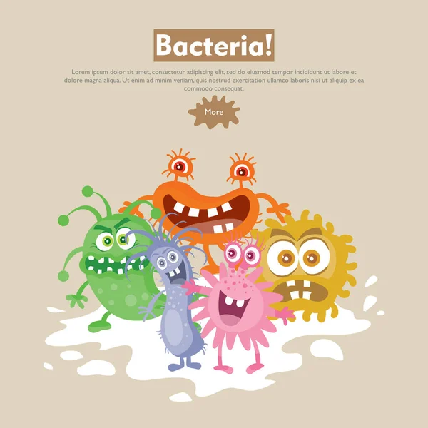 Βακτήρια επίπεδη διάνυσμα καρτούν Web Banner — Διανυσματικό Αρχείο