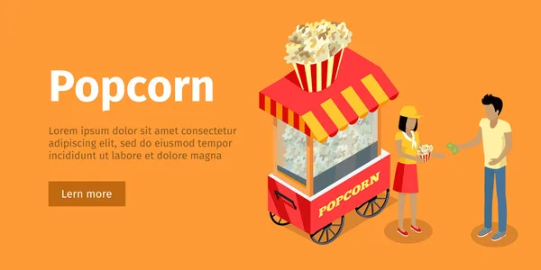 Popcorn konzeptionelle isometrische Vektor Web-Banner — Stockvektor