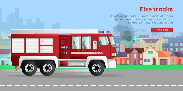 火災トラック ベクトル フラット Web バナー — ストックベクタ