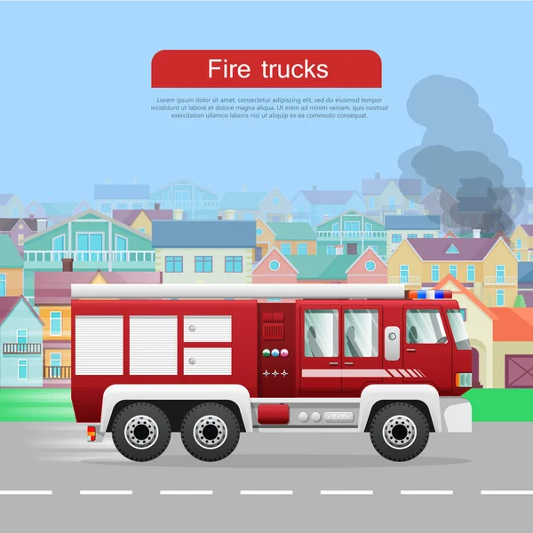 Banner web piatto vettoriale dei camion antincendio — Vettoriale Stock