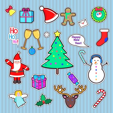 Mutlu yeni yıl ve mutlu Noeller yama kümesi.