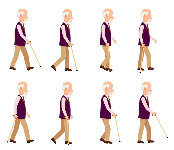 Old Man with Stick. Collection of Character Icons — Stock Vector