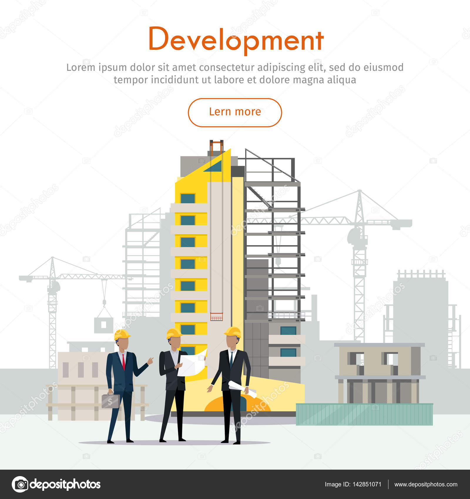 Development. Building Process. Three Businessmen Stock Vector Image by ...