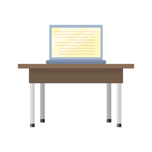 Table en bois avec ordinateur portable — Image vectorielle