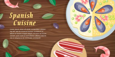 İspanya mutfağı Web Banner. Paella. Jamon. Tapas