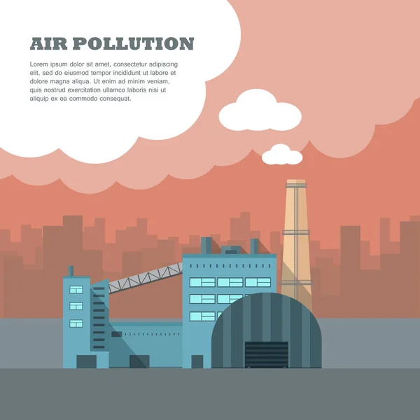 Bannière de pollution atmosphérique. Usine avec tuyaux de smog — Image vectorielle