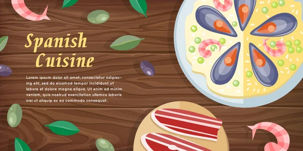 Spanyol Cuisine Web Banner. Paella. Jamon. Tapas - Stok Vektor