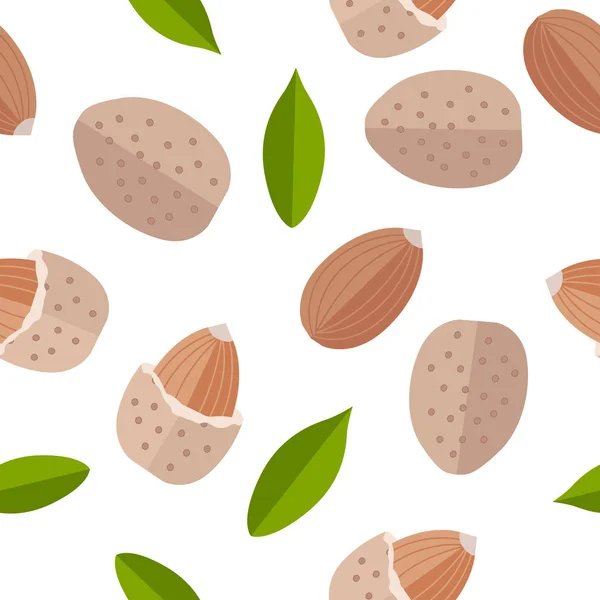 Almond Nuts Pola Vektor Tanpa Laut dalam Desain Datar . - Stok Vektor